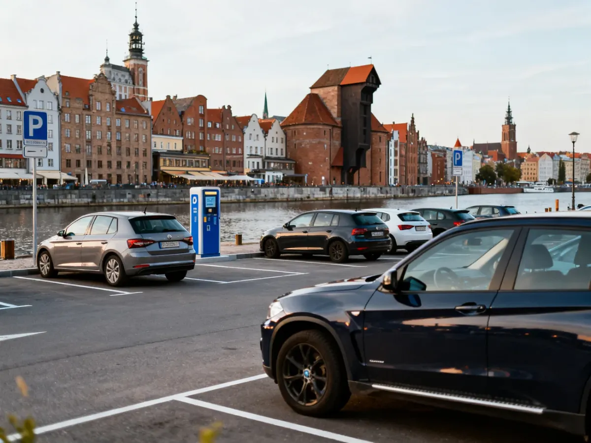 Parking na Wyspie Spichrzów w pobliżu gdańskiej starówki